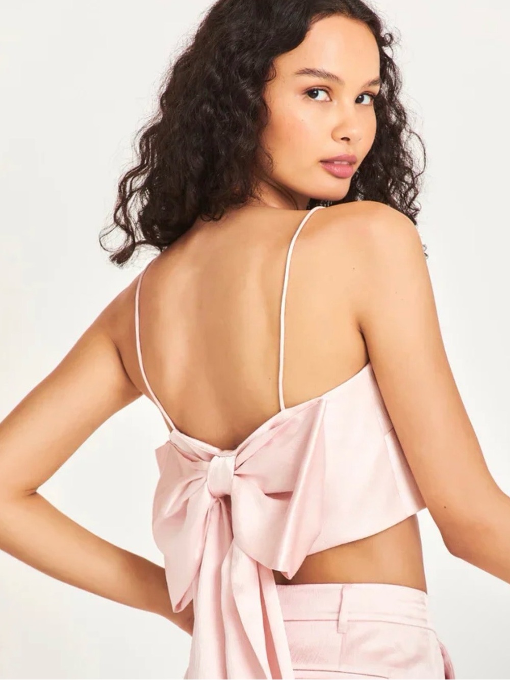 LoveShackFancy Pink Silk Satin Bow-Back Bandeau